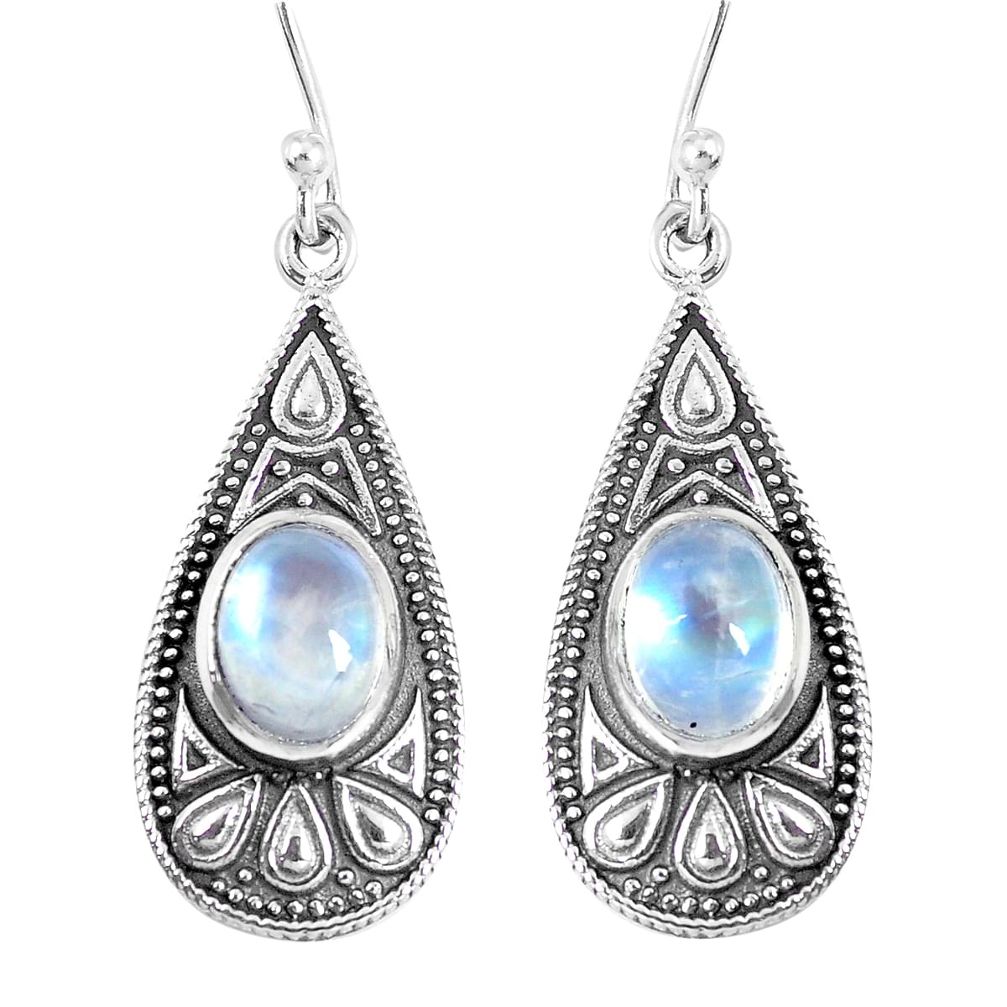 4.53cts natural rainbow moonstone 925 sterling silver dangle earrings m94858