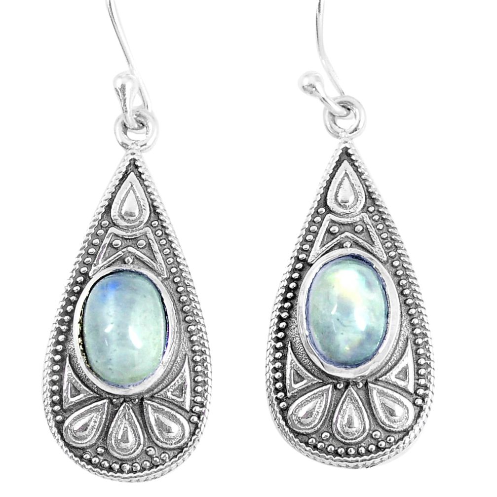 4.38cts natural rainbow moonstone 925 sterling silver dangle earrings m94859