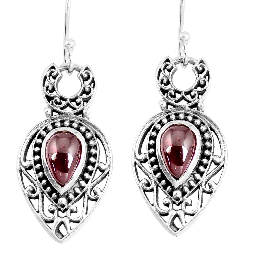 925 sterling silver 4.71cts natural red garnet pear dangle earrings m94923