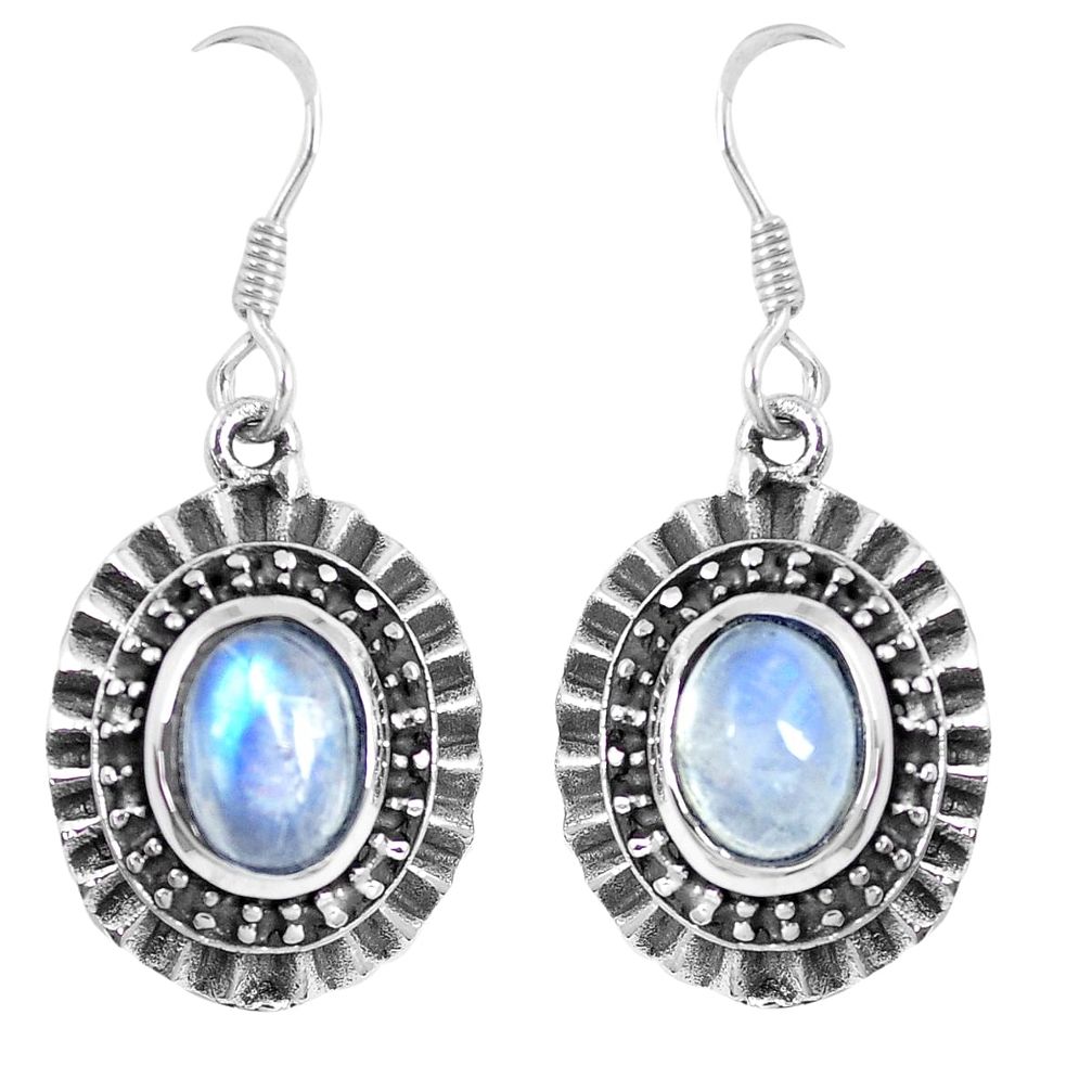 4.38cts natural rainbow moonstone 925 sterling silver dangle earrings m94939