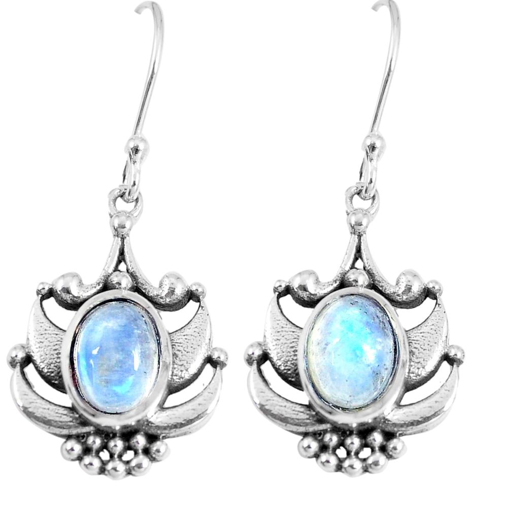4.20cts natural rainbow moonstone 925 sterling silver dangle earrings m94956