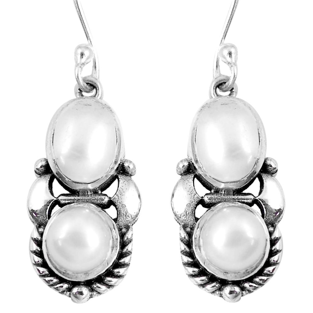 6.58cts natural white pearl 925 sterling silver dangle earrings jewelry m94972