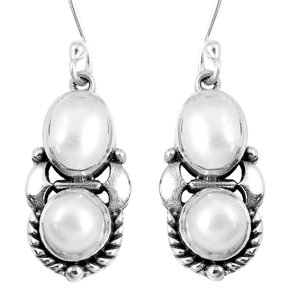 6.58cts natural white pearl 925 sterling silver dangle earrings jewelry m94973
