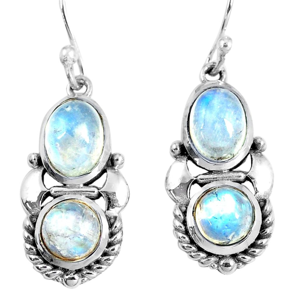 6.31cts natural rainbow moonstone 925 sterling silver dangle earrings m94977