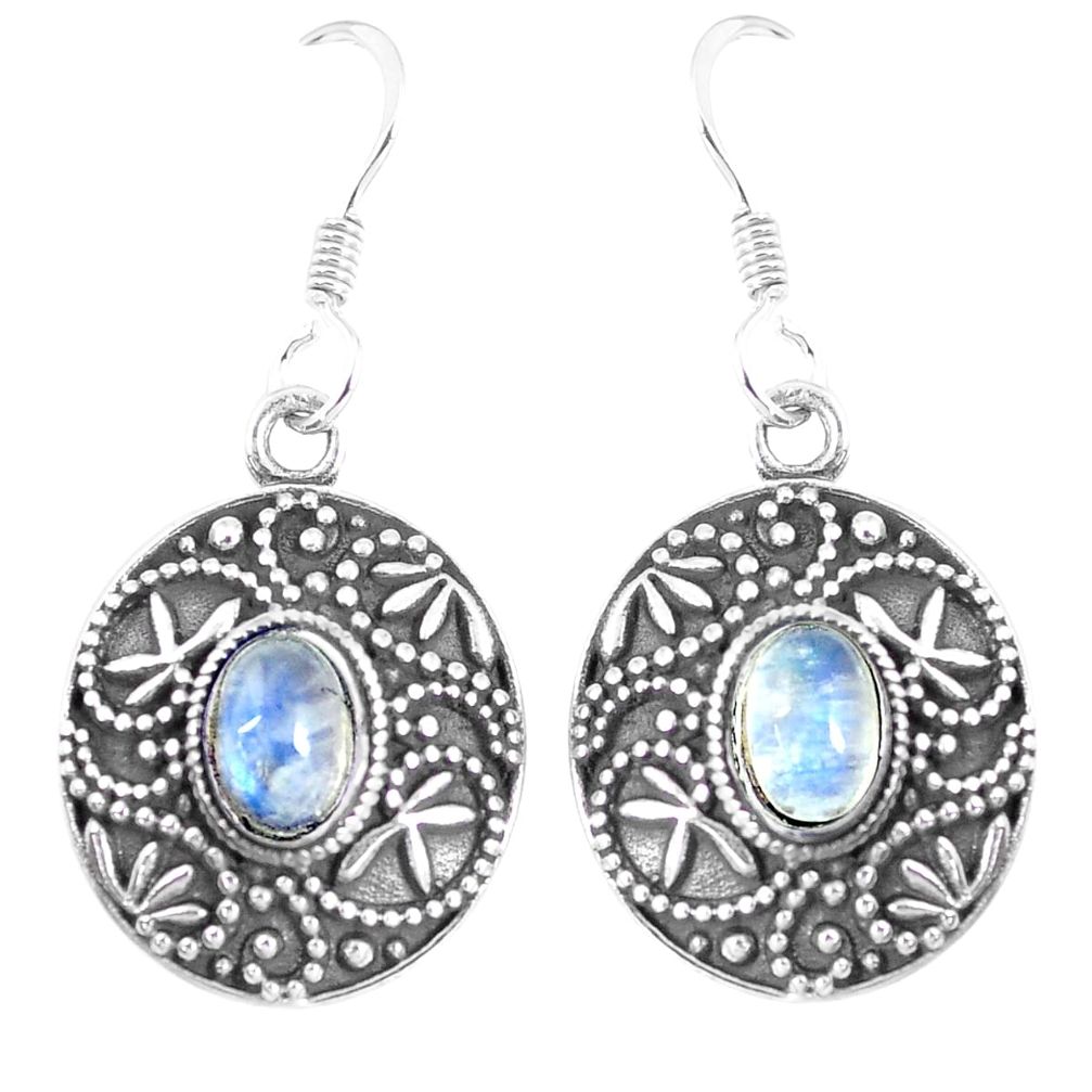 2.27cts natural rainbow moonstone 925 sterling silver dangle earrings m95039