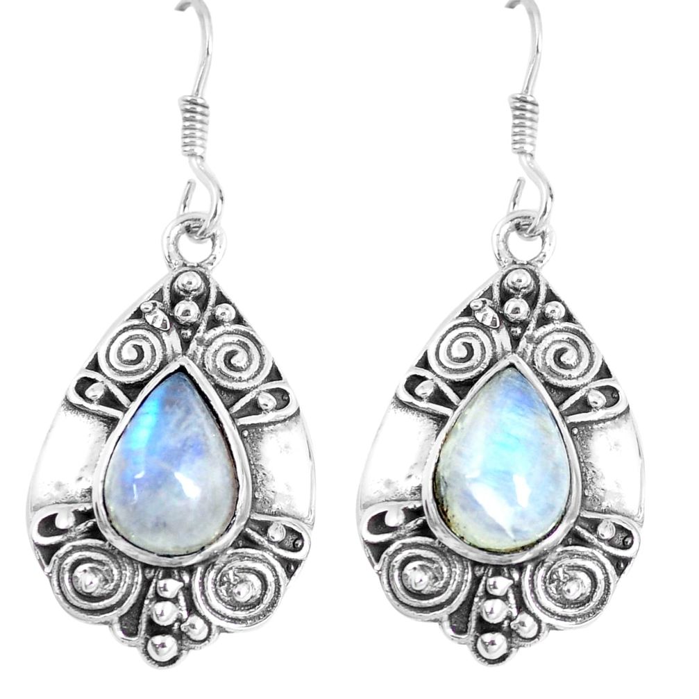 5.62cts natural rainbow moonstone 925 sterling silver dangle earrings m95092