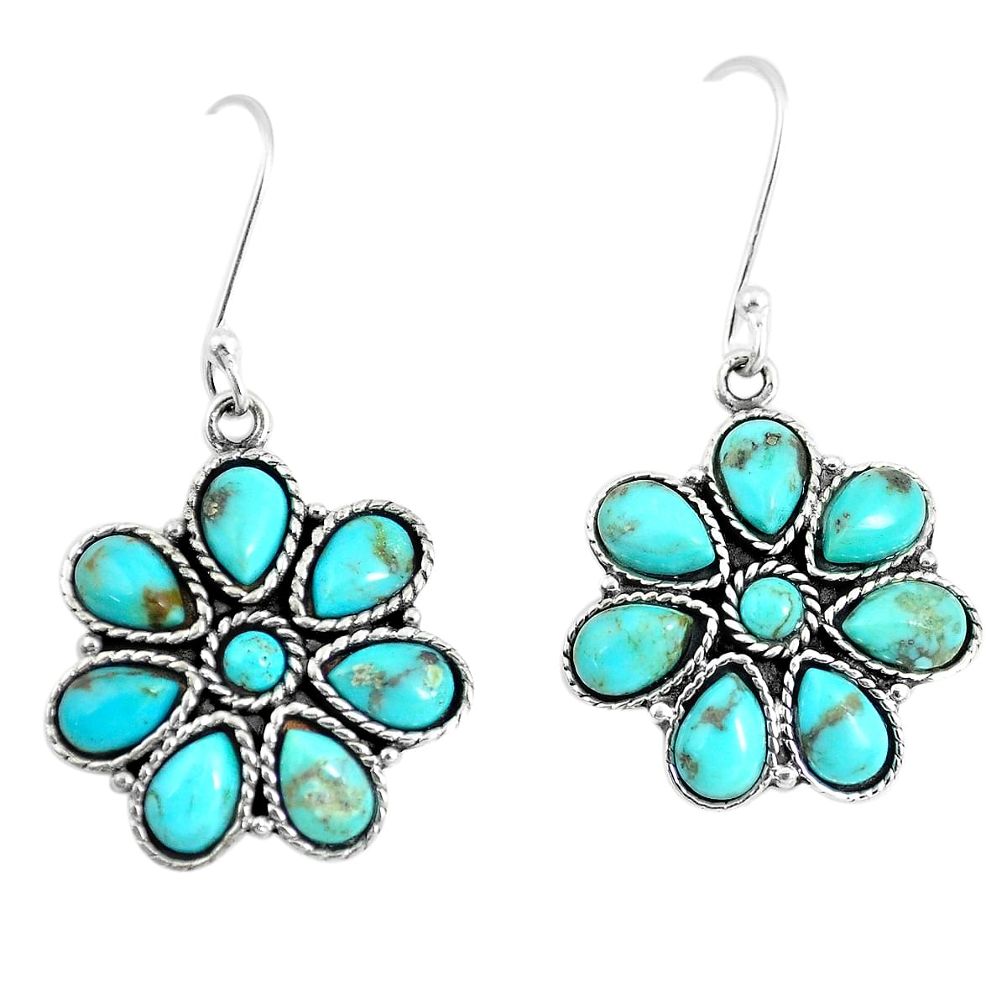 12.36cts natural green kingman turquoise 925 silver flower earrings m96252