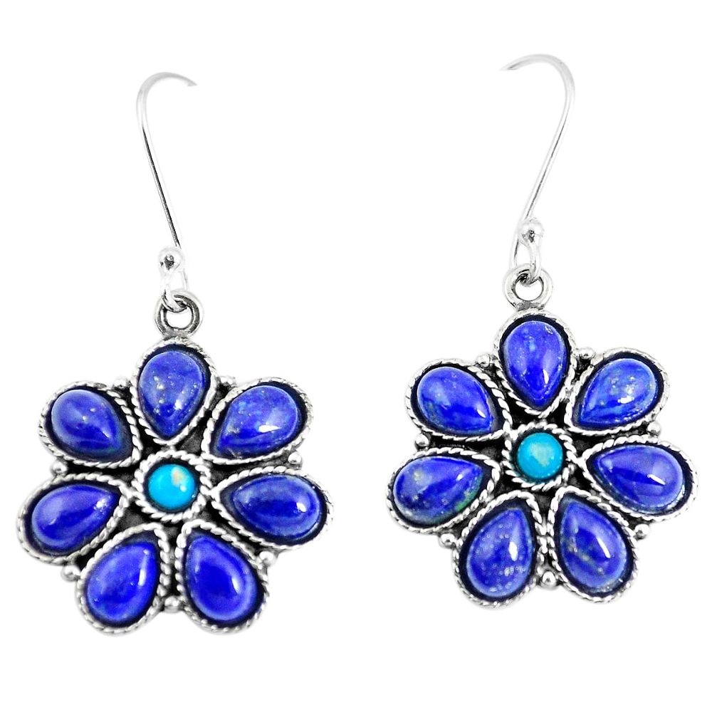Natural green kingman turquoise blue lapis 925 silver flower earrings m96253