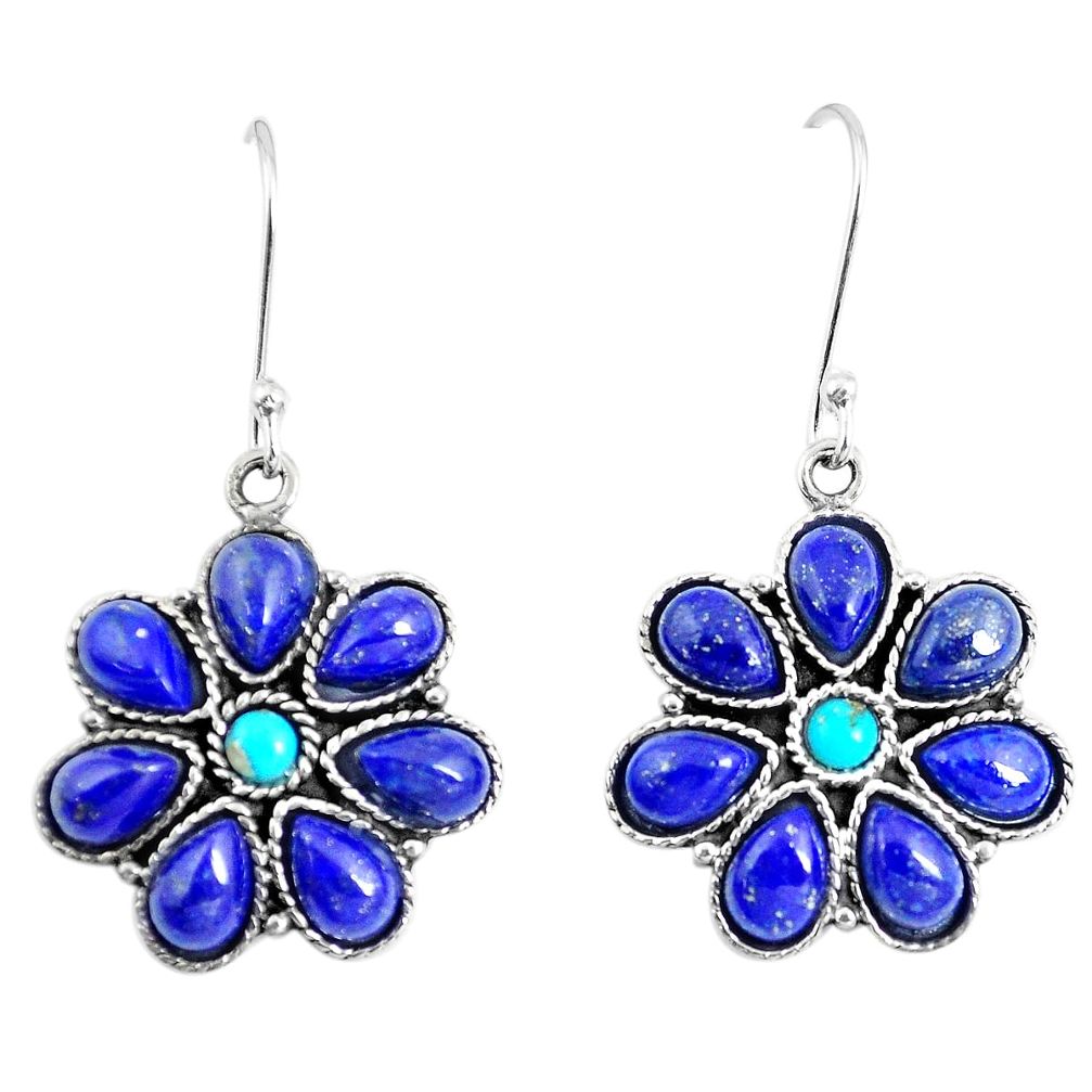 Natural green kingman turquoise blue lapis 925 silver flower earrings m96258