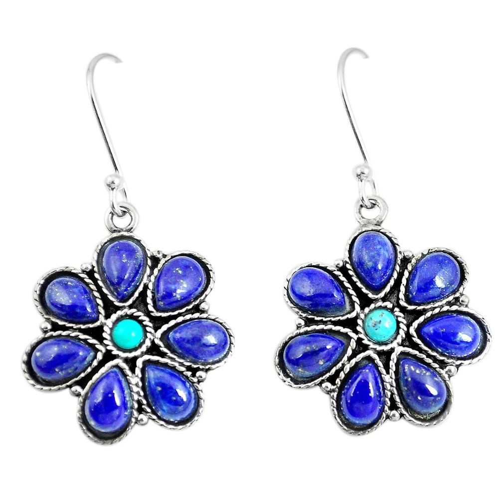 925 silver natural green kingman turquoise blue lapis flower earrings m96260