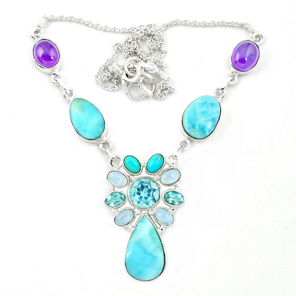 925 sterling silver natural blue larimar amethyst blue topaz necklace m25433