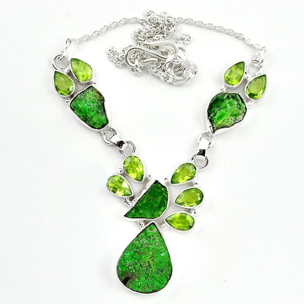 Natural green uvarovite garnet peridot 925 sterling silver necklace m4423