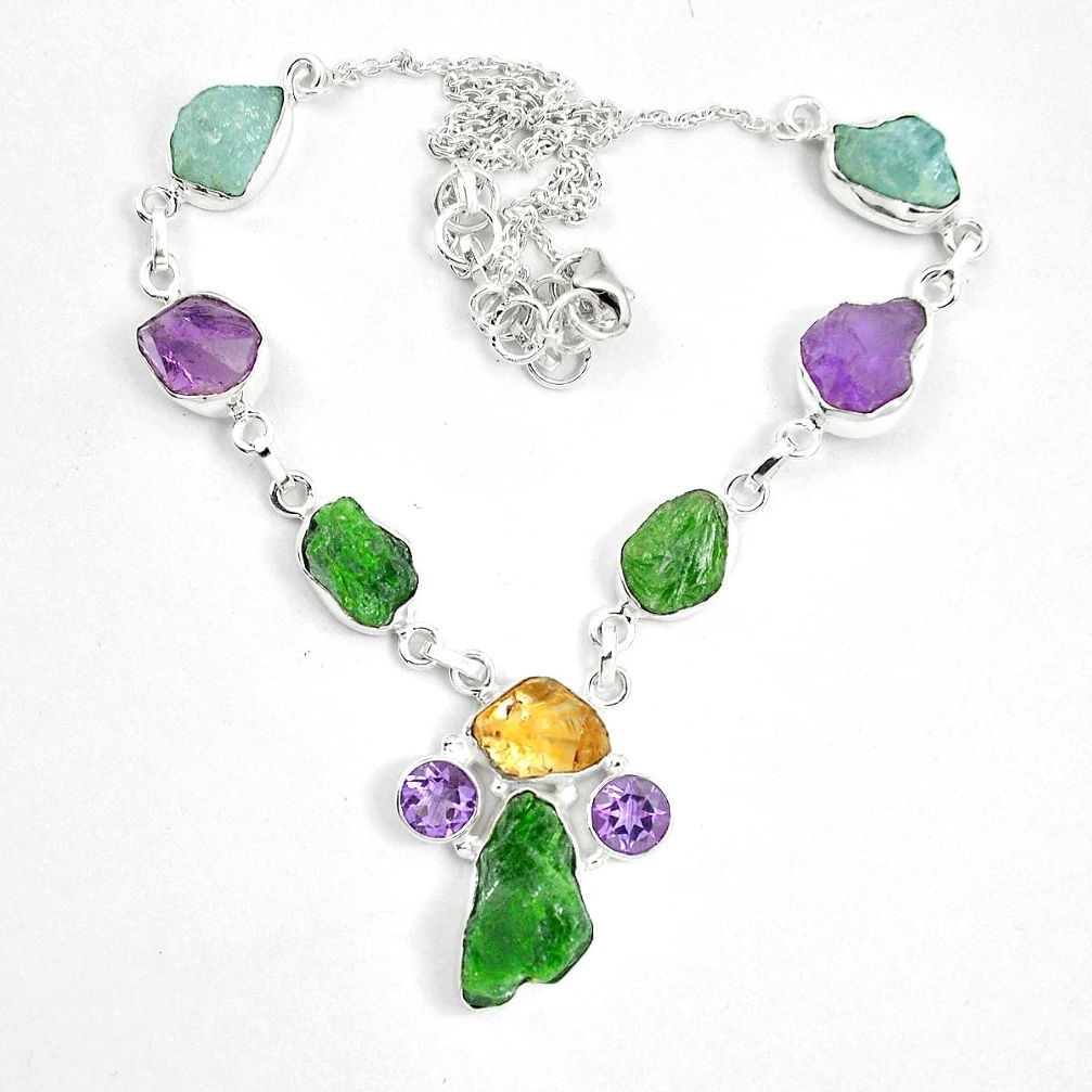 Green chrome diopside rough citrine rough 925 silver necklace m47836