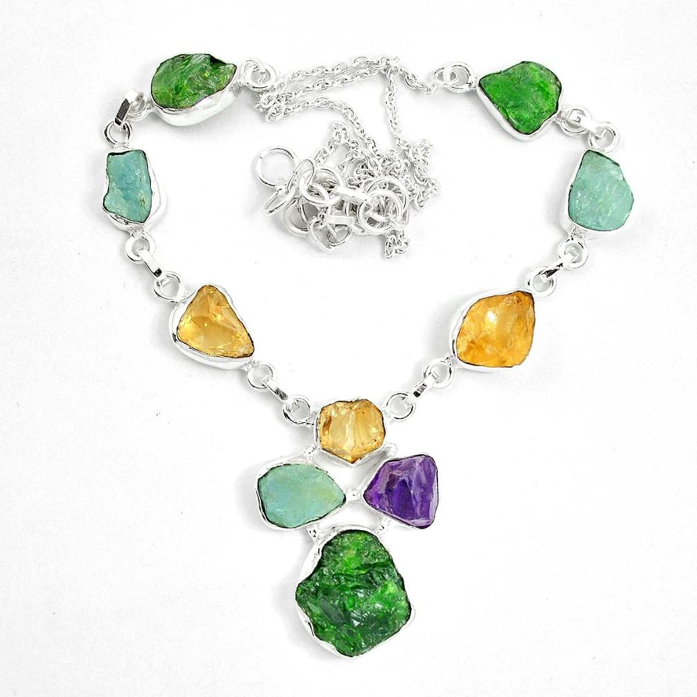 Green chrome diopside rough citrine rough 925 silver necklace m47838