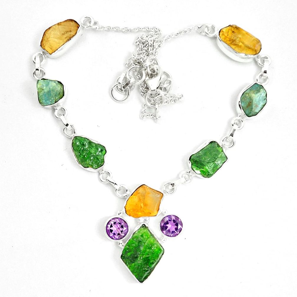 Green chrome diopside rough citrine rough 925 silver necklace m47840