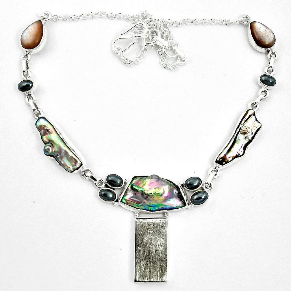 Natural grey meteorite gibeon hematite 925 silver necklace m49177