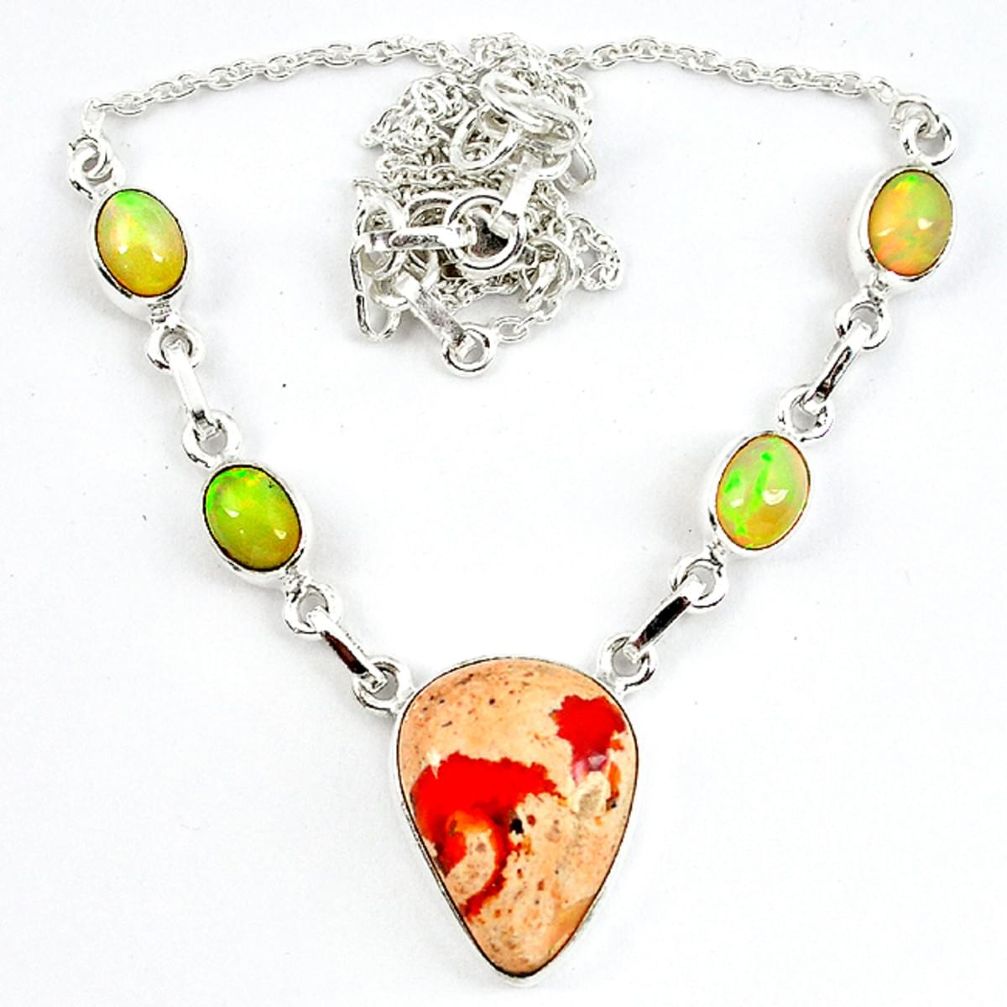 Natural orange mexican fire opal ethiopian opal 925 silver necklace m5048