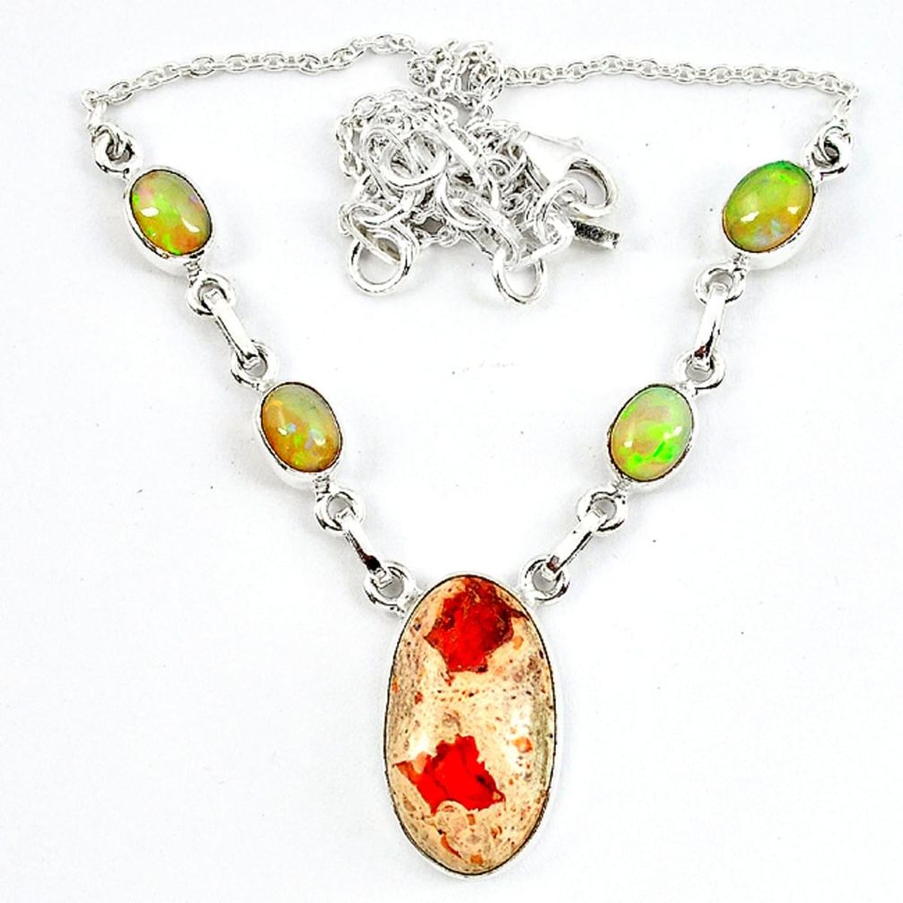 925 silver natural orange mexican fire opal ethiopian opal necklace m5052