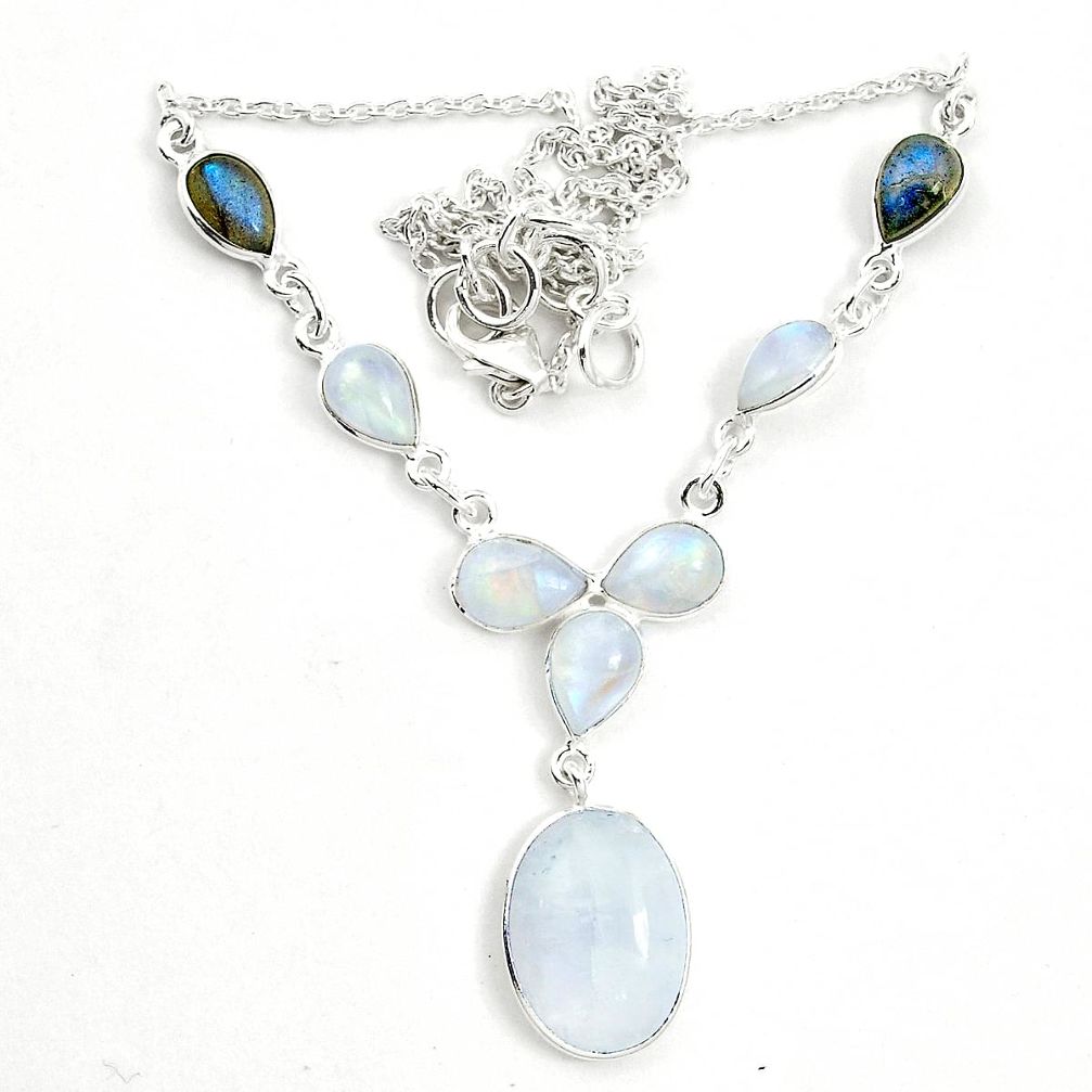 Natural rainbow moonstone labradorite 925 silver necklace m57322