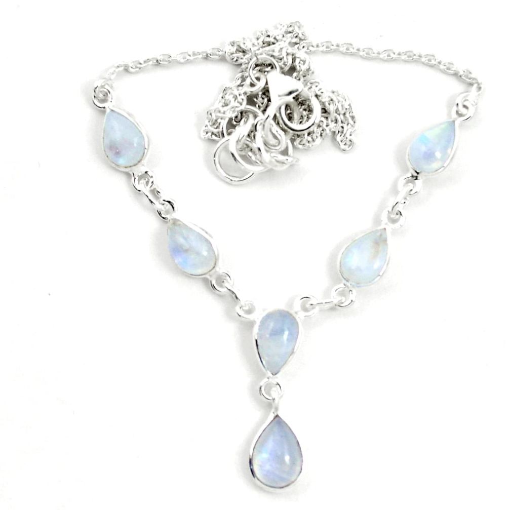 Natural rainbow moonstone 925 sterling silver necklace jewelry m57325