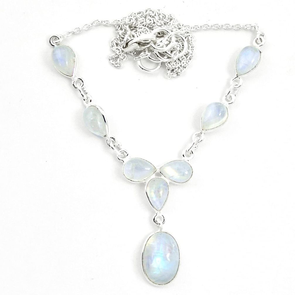 Natural rainbow moonstone 925 sterling silver necklace jewelry m57329