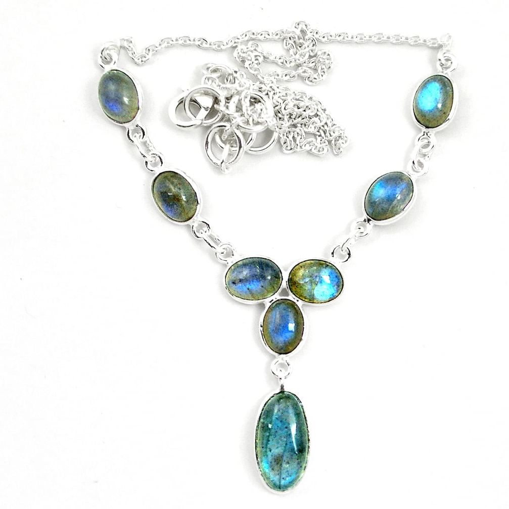 Natural blue labradorite 925 sterling silver necklace jewelry m57333