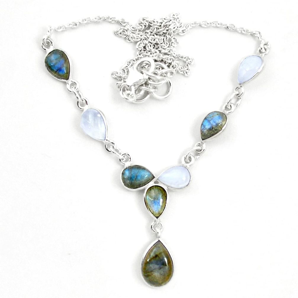 Natural blue labradorite moonstone 925 sterling silver necklace m57334
