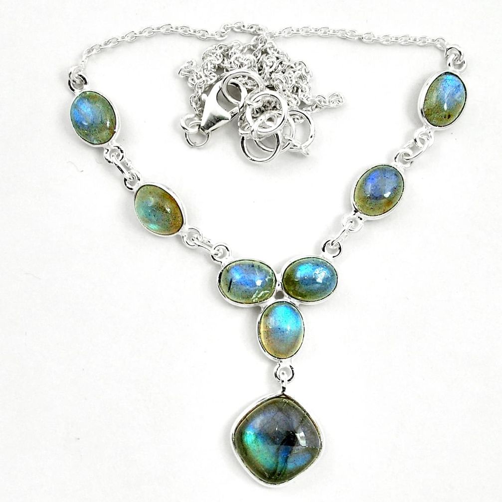 Natural blue labradorite 925 sterling silver necklace jewelry m57335