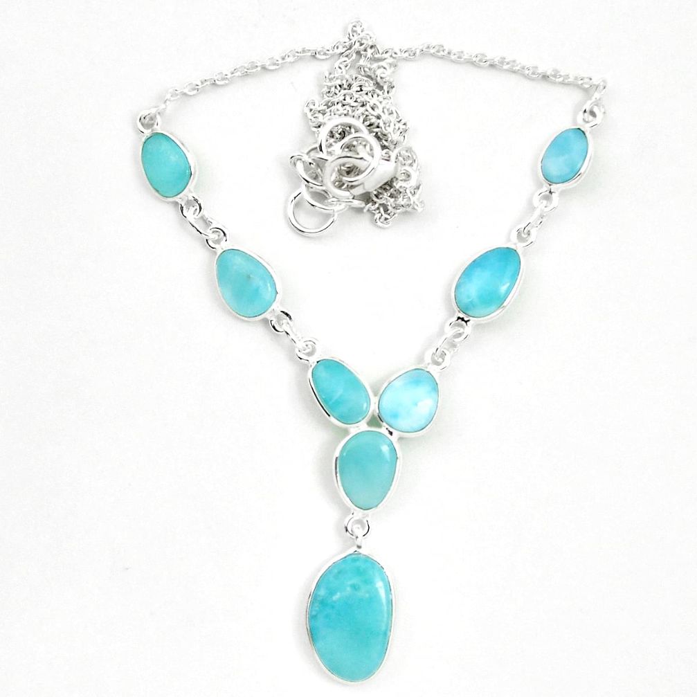 23.85cts natural blue larimar 925 sterling silver necklace jewelry m57343