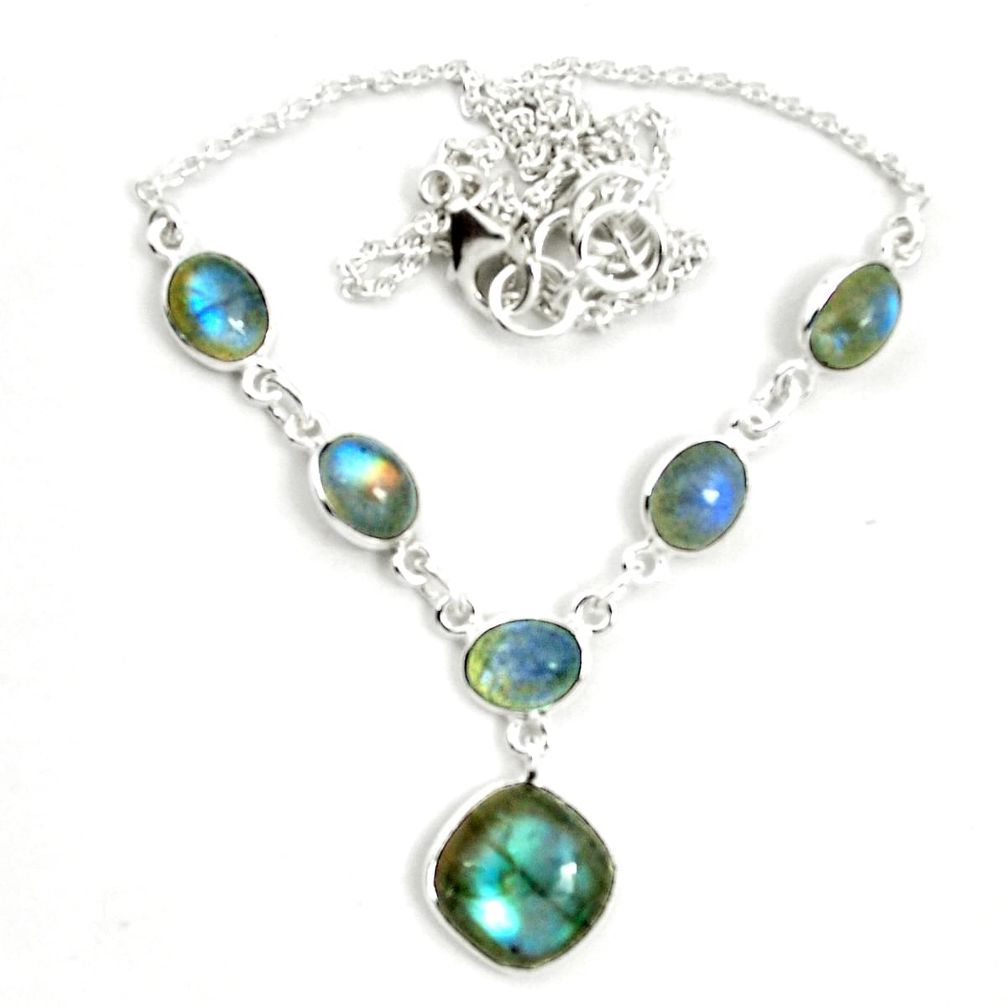 Natural blue labradorite 925 sterling silver necklace jewelry m57361