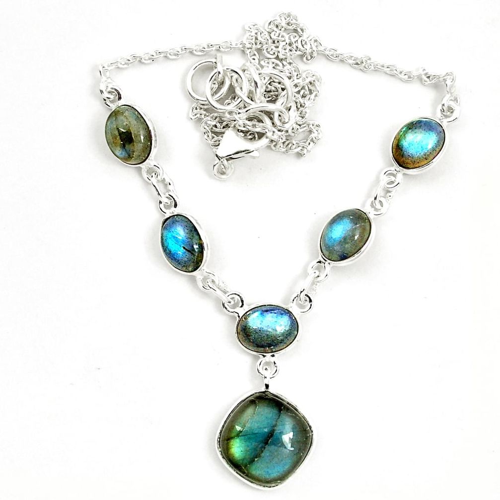 Natural blue labradorite 925 sterling silver necklace jewelry m57363