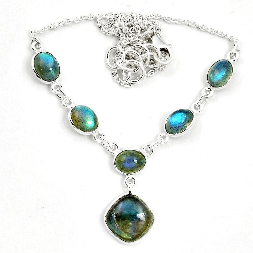 Natural blue labradorite 925 sterling silver necklace jewelry m57365
