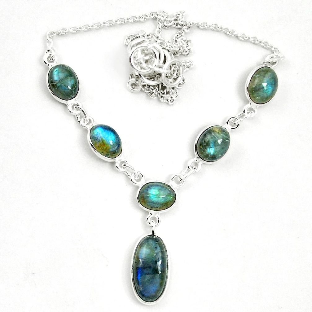 Natural blue labradorite 925 sterling silver necklace jewelry m57366