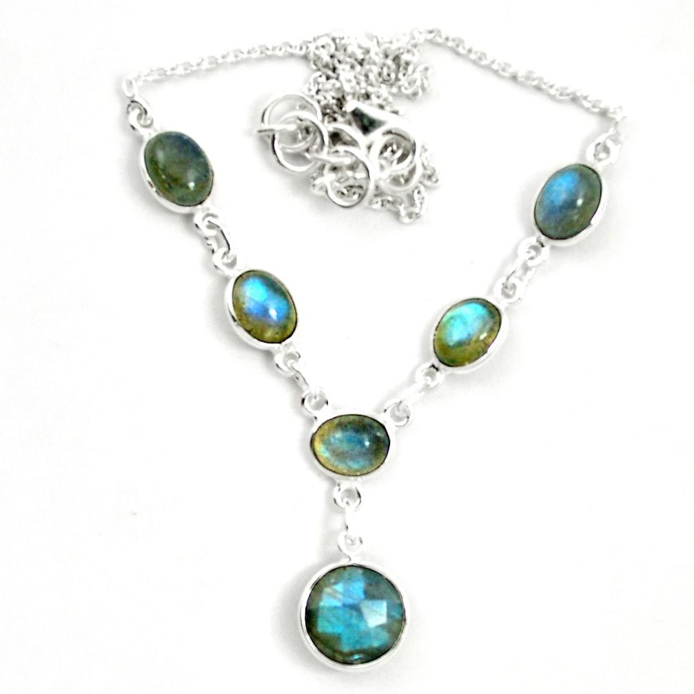Natural blue labradorite 925 sterling silver necklace jewelry m57367