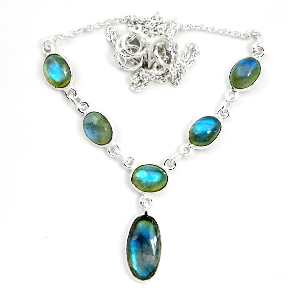 Natural blue labradorite 925 sterling silver necklace jewelry m57368