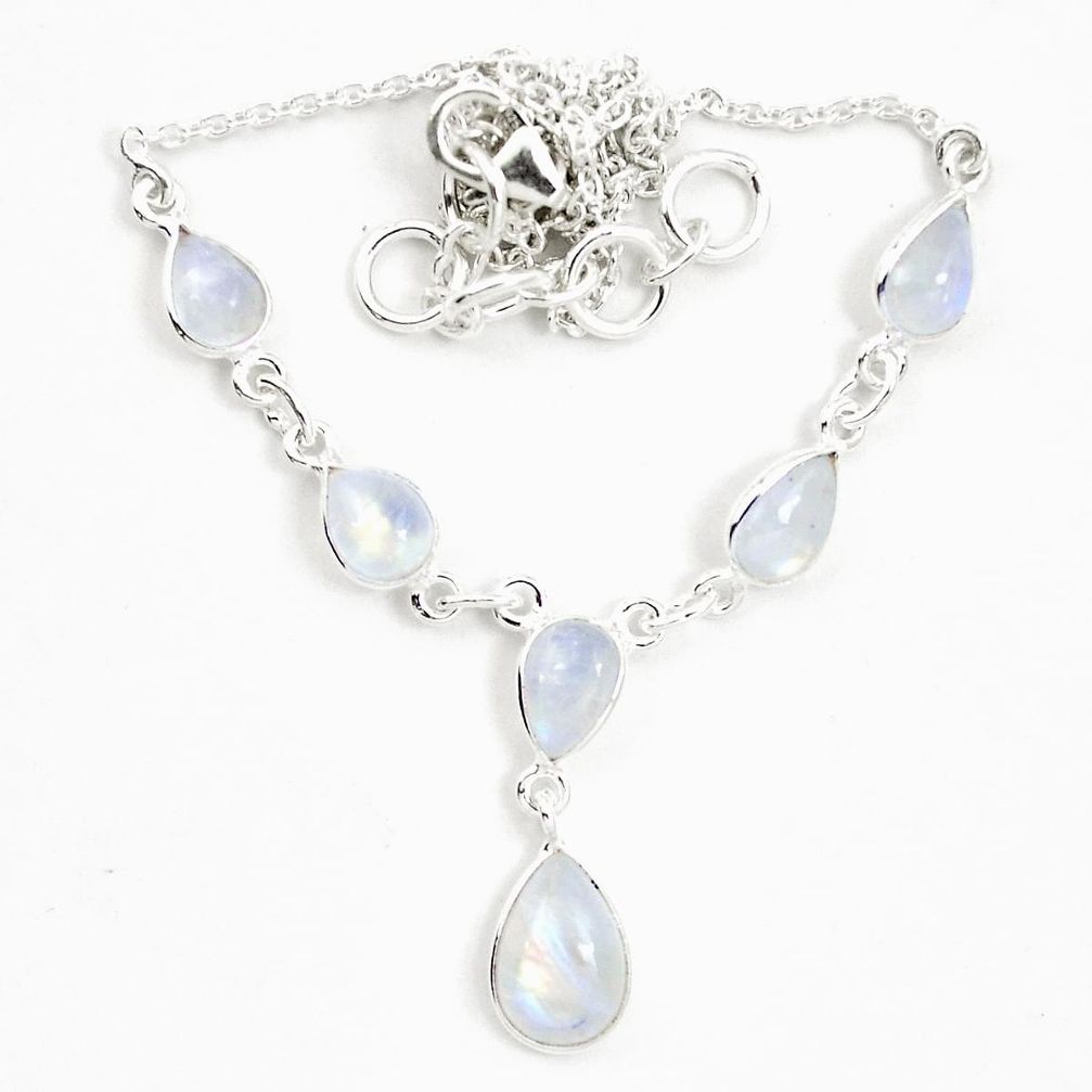 Natural rainbow moonstone 925 sterling silver necklace jewelry m57375