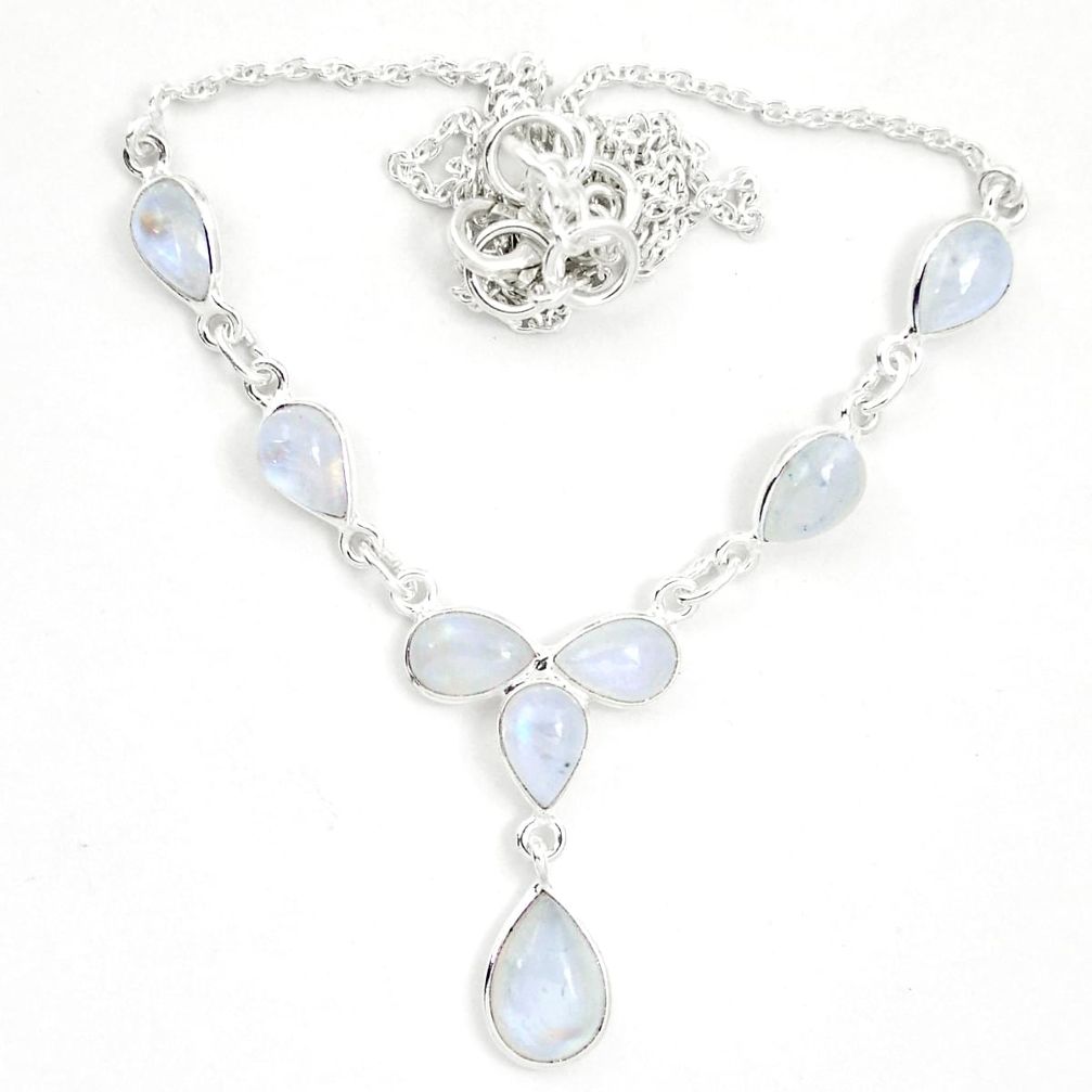 Natural rainbow moonstone 925 sterling silver necklace jewelry m57377