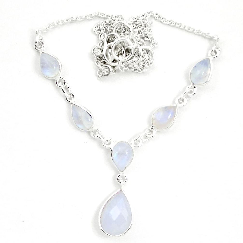 Natural rainbow moonstone 925 sterling silver necklace jewelry m57380