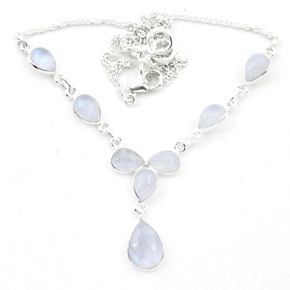 Natural rainbow moonstone 925 sterling silver necklace jewelry m61755