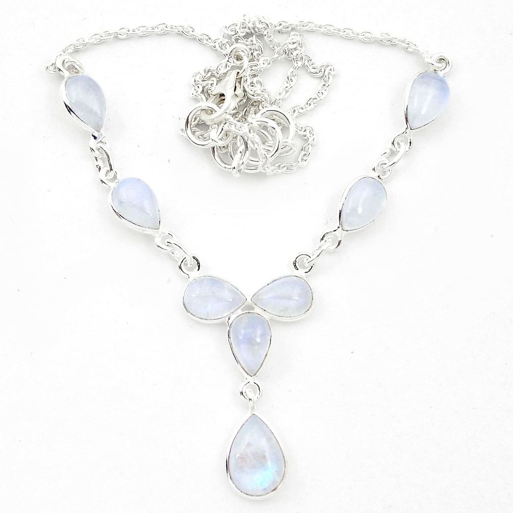 Natural rainbow moonstone 925 sterling silver necklace jewelry m61757