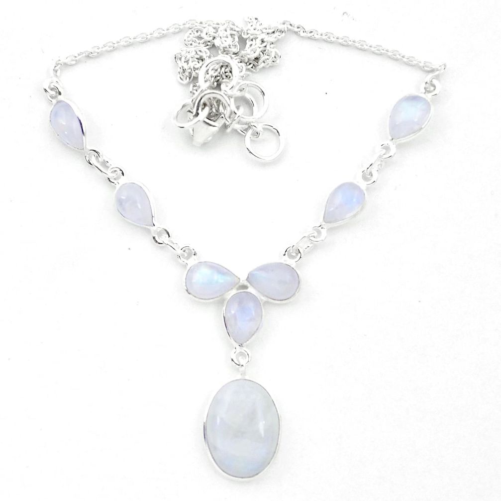 Natural rainbow moonstone 925 sterling silver necklace jewelry m61759