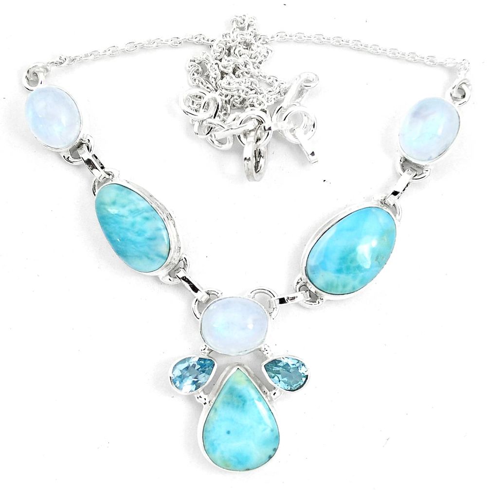 Natural blue larimar moonstone 925 sterling silver necklace m61926