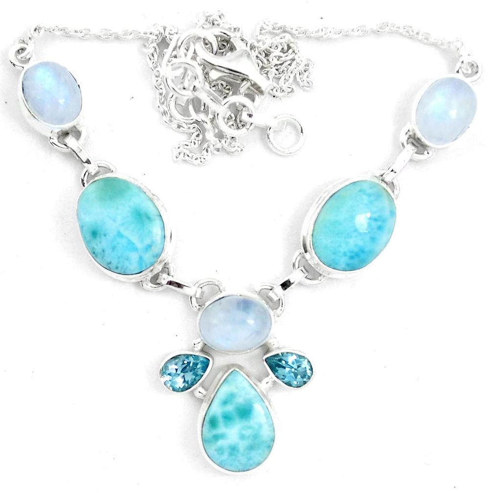 Natural blue larimar moonstone 925 sterling silver necklace m61934