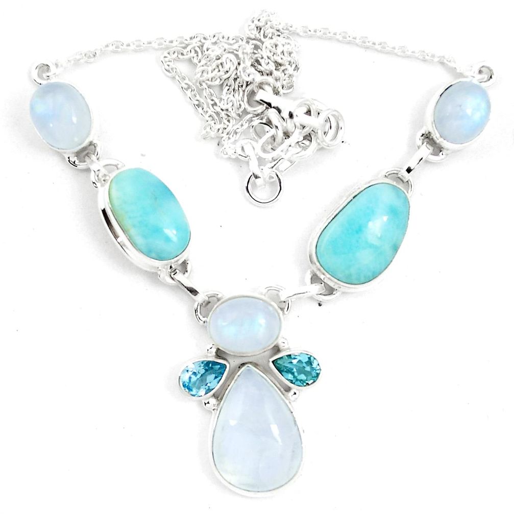 Natural rainbow moonstone larimar 925 sterling silver necklace m61937