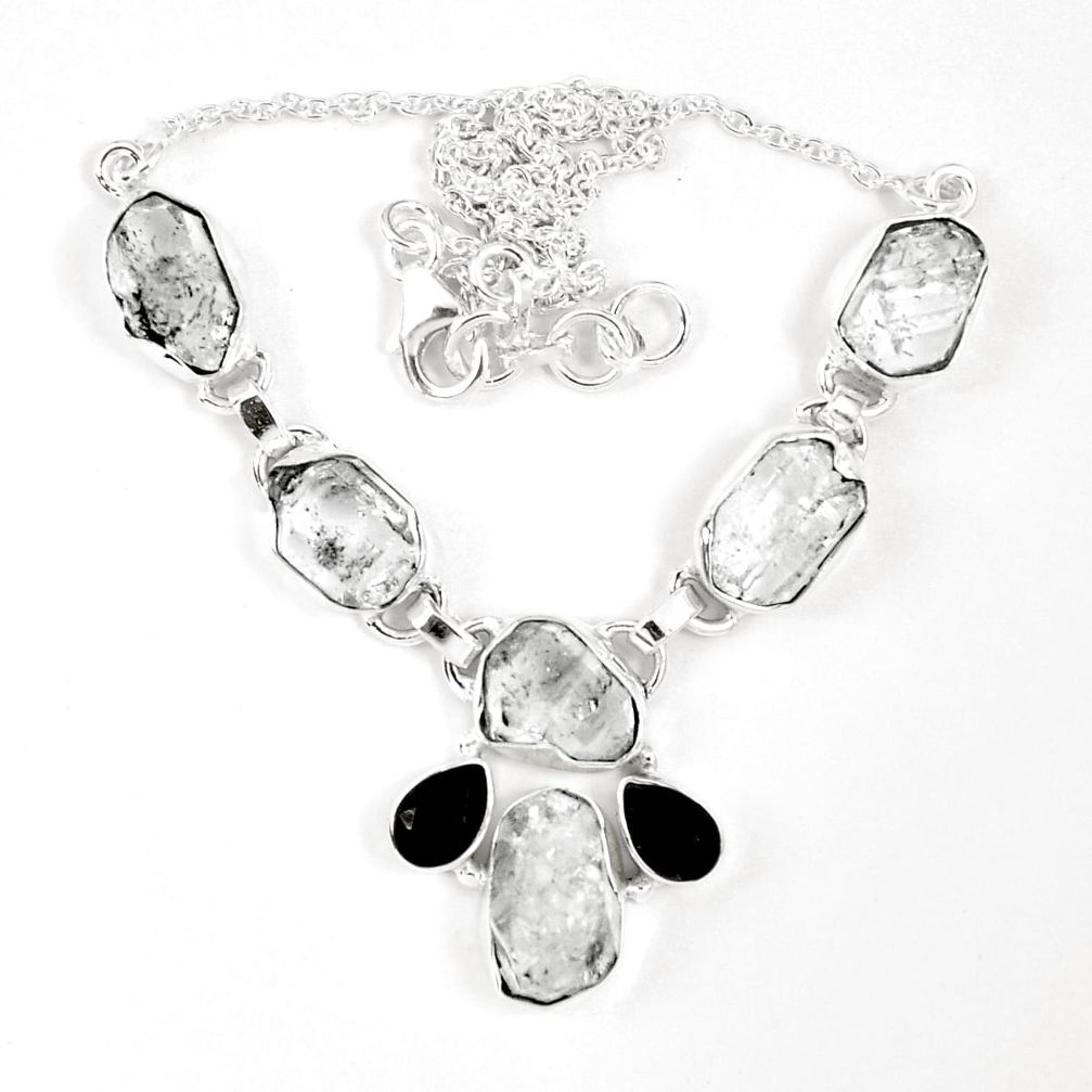 Natural white herkimer diamond onyx 925 sterling silver necklace m67262