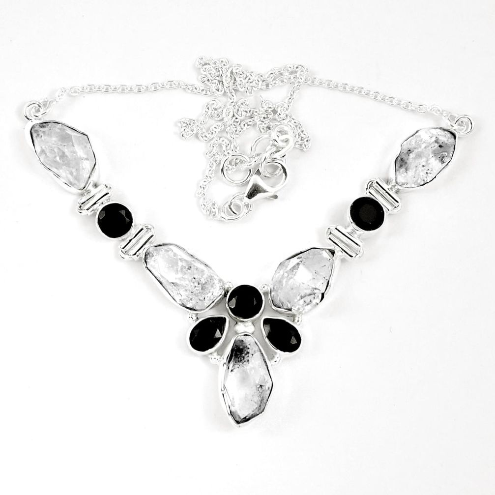 Natural white herkimer diamond onyx 925 sterling silver necklace jewelry m67267