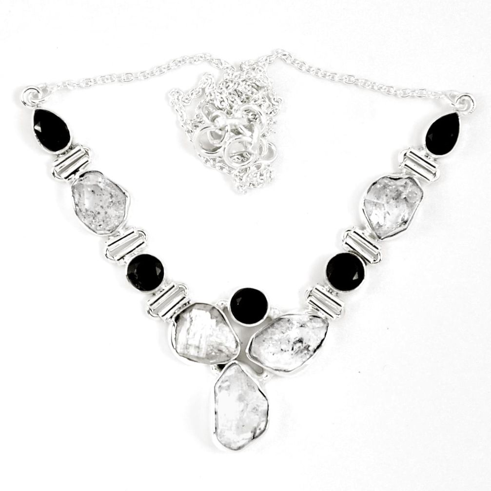 Natural white herkimer diamond onyx 925 sterling silver necklace jewelry m67268