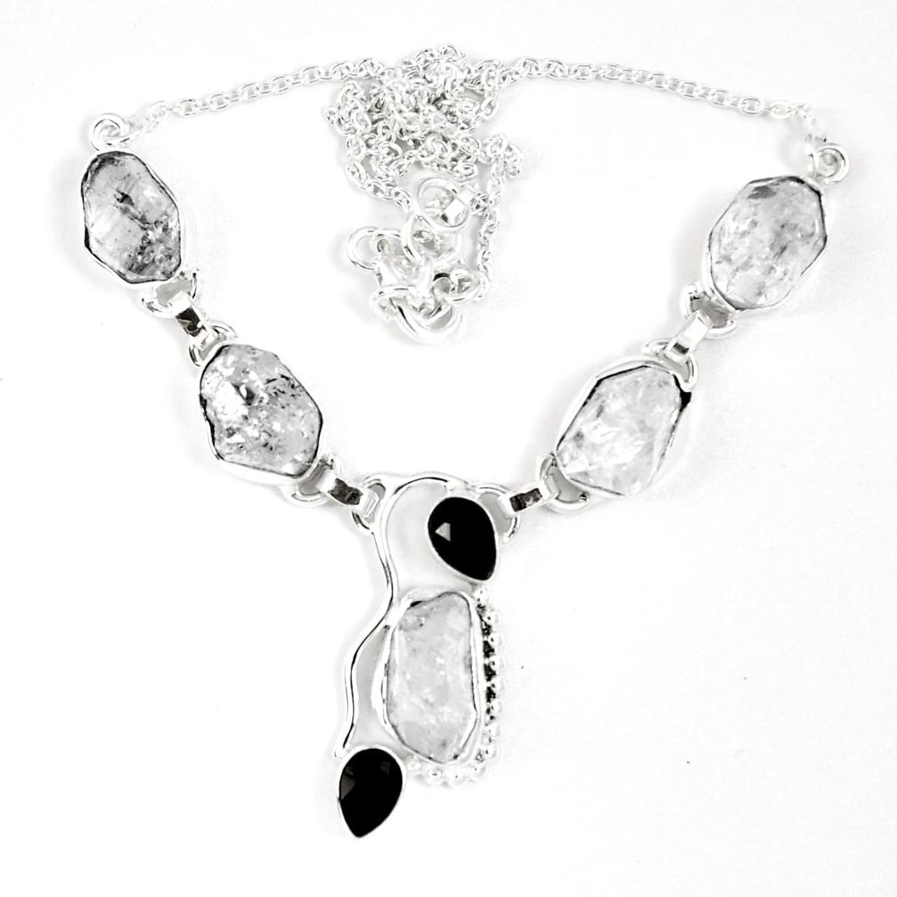 Natural white herkimer diamond onyx 925 sterling silver necklace jewelry m67269