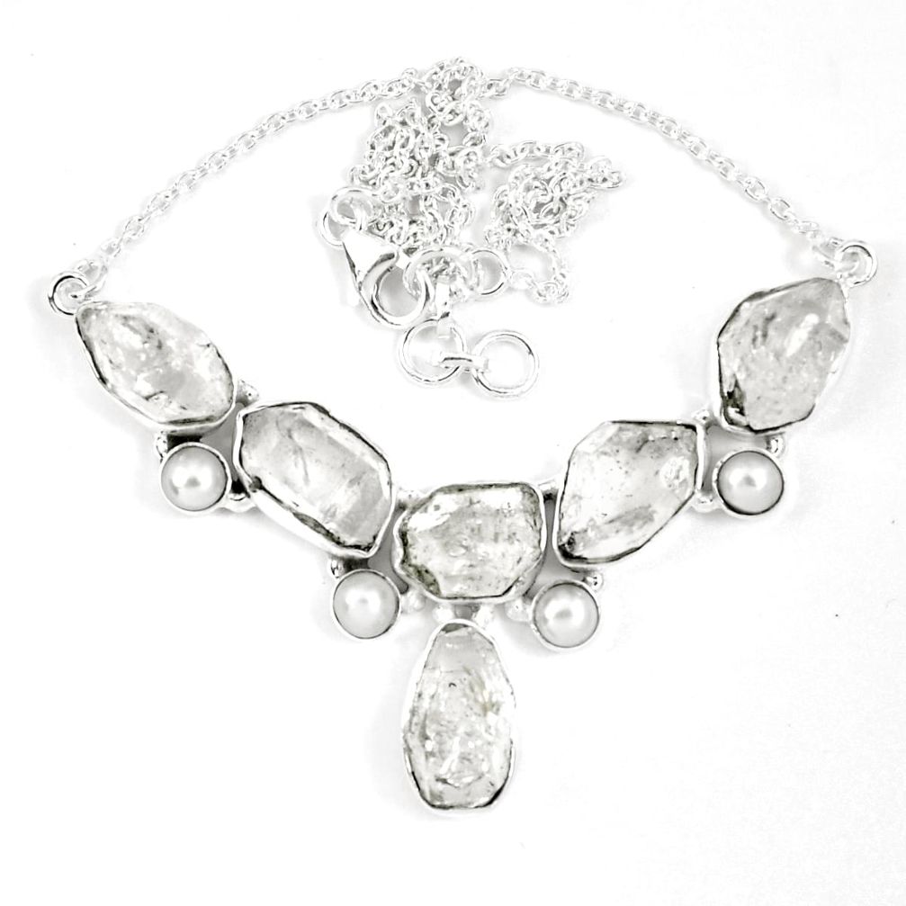 Natural white herkimer diamond white pearl 925 silver necklace m67271