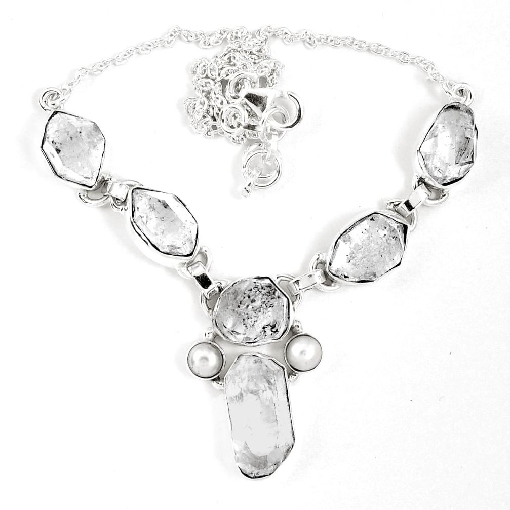 925 silver natural white herkimer diamond fancy white pearl necklace m67272